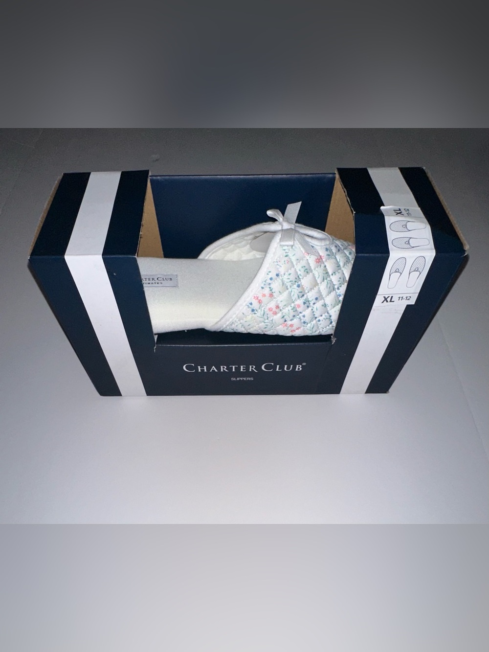 Charter Club womens White Quilted Floral Slip-Ons with Bow